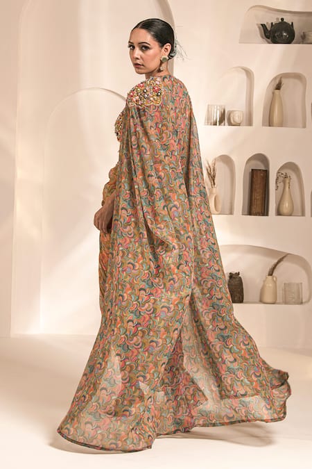 Label Astha Chhabra Hand Embellished Cape & Dhoti Skirt Set 