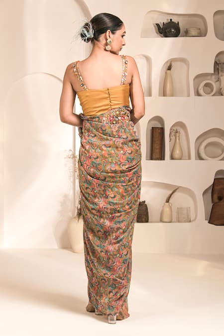 Shop_Label Astha Chhabra_Yellow Chiffon, Georgette Embroidery, Hand Embellished Cape And Dhoti Skirt Set _Online_at_Aza_Fashions