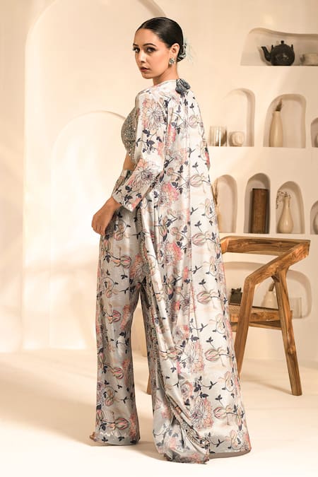 Shop Label Astha Chhabra Multi Color Chiffon, Georgette Embroidery, Floral Print Jacket And Pant Set at Aza Fashions Shop_Label Astha Chhabra_Multi Color Chiffon, Georgette Embroidery, Floral Print Jacket And Pant Set _at_Aza_Fashions