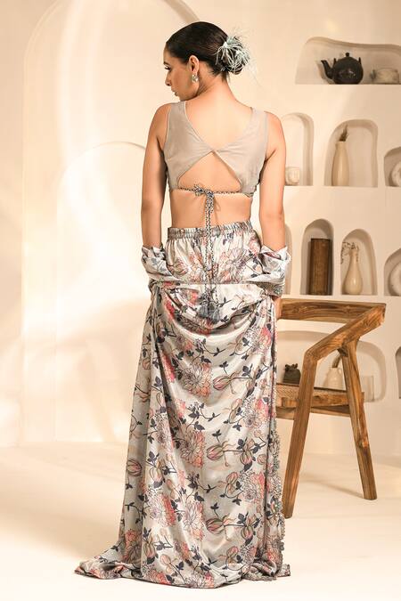 Label Astha Chhabra Multi Color Chiffon, Georgette Embroidery, Floral Print Jacket And Pant Set at Aza Fashions Label Astha Chhabra_Multi Color Chiffon, Georgette Embroidery, Floral Print Jacket And Pant Set _at_Aza_Fashions