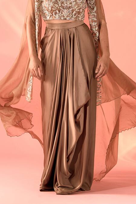 Buy Label Astha Chhabra Brown Organza, Satin Embroidery Sweetheart Neck Dori Cape And Dhoti Skirt Set Online at Aza Fashions Buy_Label Astha Chhabra_Brown Organza, Satin Embroidery Sweetheart Neck Dori Cape And Dhoti Skirt Set _Online_at_Aza_Fashions