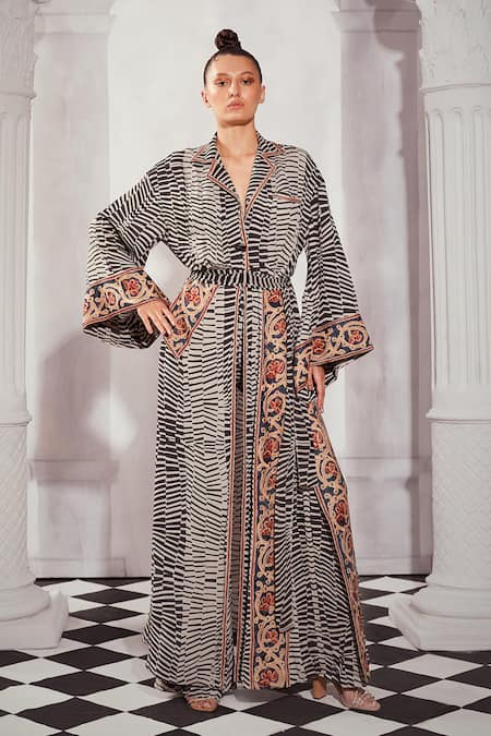 Nikita Mhaisalkar Black Pure Georgette Printed Checkered Lapel Collar Dress 