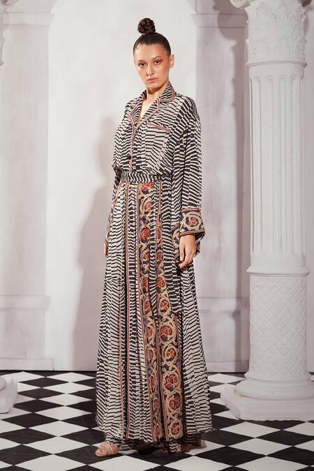 Nikita Mhaisalkar Black Georgette Embroidery Collared Checkered Print Dress Online at Aza Fashions Nikita Mhaisalkar_Black Georgette Embroidery Collared Checkered Print Dress _Online_at_Aza_Fashions