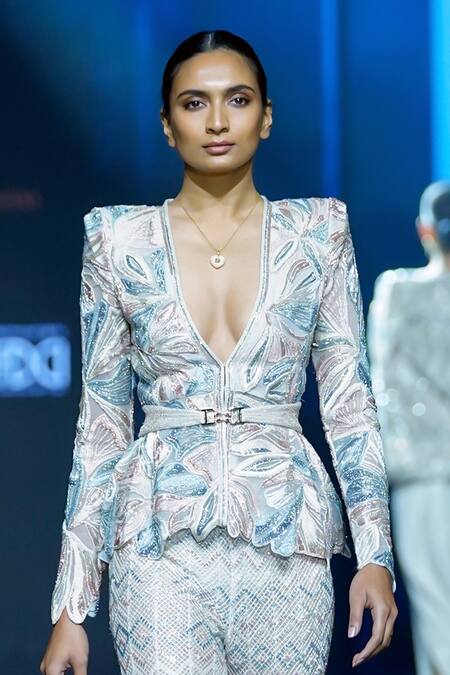 Ritika Mirchandani Ivory Net Embroidery, Crystals, Cut Aurora Floral Peplum Kurta And Sharara Set Online at Aza Fashions Ritika Mirchandani_Ivory Net Embroidery, Crystals, Cut Aurora Floral Peplum Kurta And Sharara Set _Online_at_Aza_Fashions