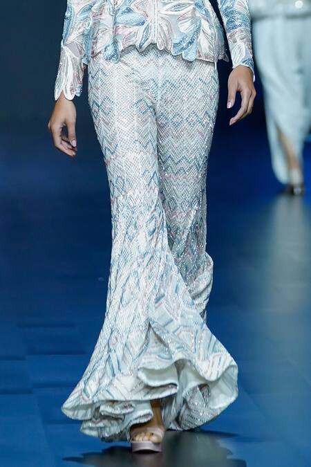 Buy Ritika Mirchandani Ivory Net Embroidery, Crystals, Cut Aurora Floral Peplum Kurta And Sharara Set Online at Aza Fashions Buy_Ritika Mirchandani_Ivory Net Embroidery, Crystals, Cut Aurora Floral Peplum Kurta And Sharara Set _Online_at_Aza_Fashions