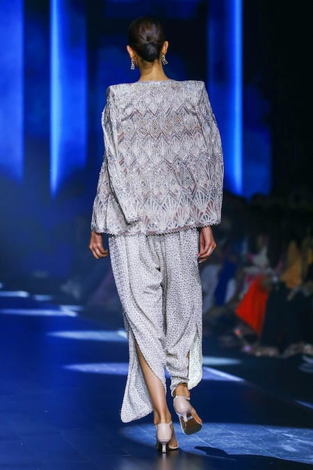 Shop Ritika Mirchandani Ivory Geometric Embroidered Jacket And Dhoti Pant Set at Aza Fashions Shop_Ritika Mirchandani_Ivory Geometric Embroidered Jacket And Dhoti Pant Set _at_Aza_Fashions