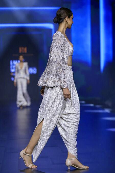 Ritika Mirchandani Ivory Geometric Embroidered Jacket And Dhoti Pant Set Online at Aza Fashions Ritika Mirchandani_Ivory Geometric Embroidered Jacket And Dhoti Pant Set _Online_at_Aza_Fashions