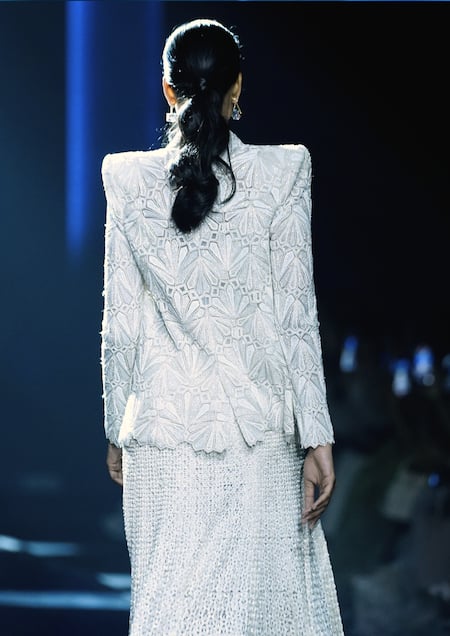 Ritika Mirchandani Lune Geometric Embroidered Blazer Skirt Set 