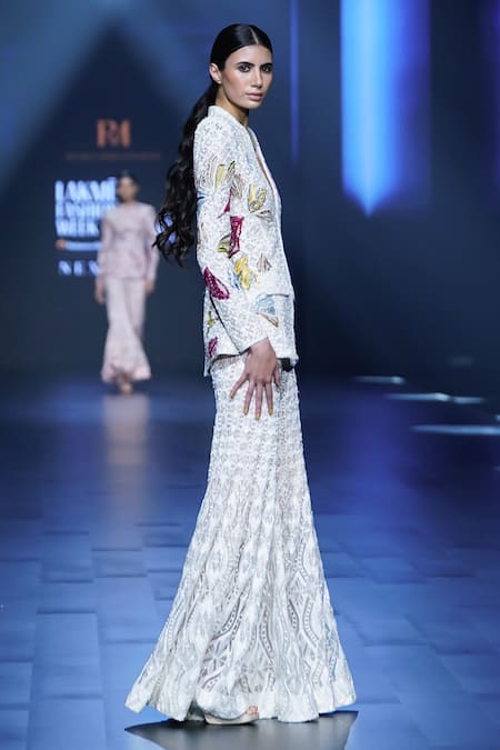 Shop Ritika Mirchandani Ivory Net Crystals, Cut Work, Embroidery Ethereal Floral Blazer And Sharara Set at Aza Fashions Shop_Ritika Mirchandani_Ivory Net Crystals, Cut Work, Embroidery Ethereal Floral Blazer And Sharara Set _at_Aza_Fashions