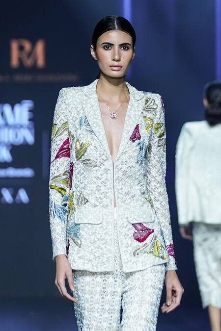 Ritika Mirchandani Ivory Net Crystals, Cut Work, Embroidery Ethereal Floral Blazer And Sharara Set Online at Aza Fashions Ritika Mirchandani_Ivory Net Crystals, Cut Work, Embroidery Ethereal Floral Blazer And Sharara Set _Online_at_Aza_Fashions