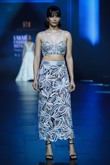 Ritika Mirchandani Nebula Abstract Floral Embroidered Bustier & Skirt Set 
