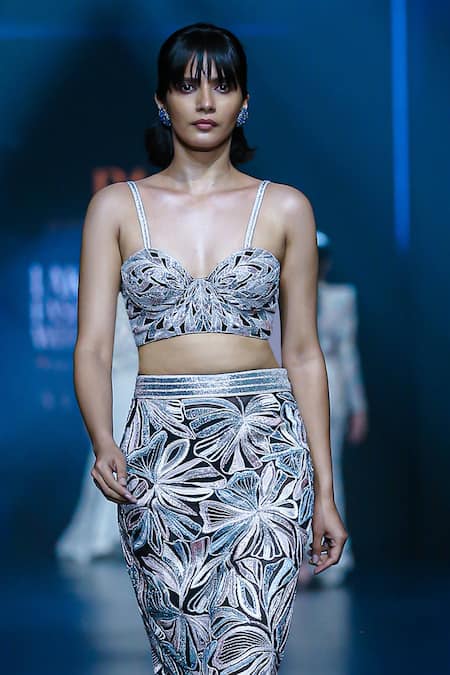 Buy Ritika Mirchandani Black Net Embroidery Nebula Abstract Floral Bustier And Skirt Set Online at Aza Fashions Buy_Ritika Mirchandani_Black Net Embroidery Nebula Abstract Floral Bustier And Skirt Set _Online_at_Aza_Fashions