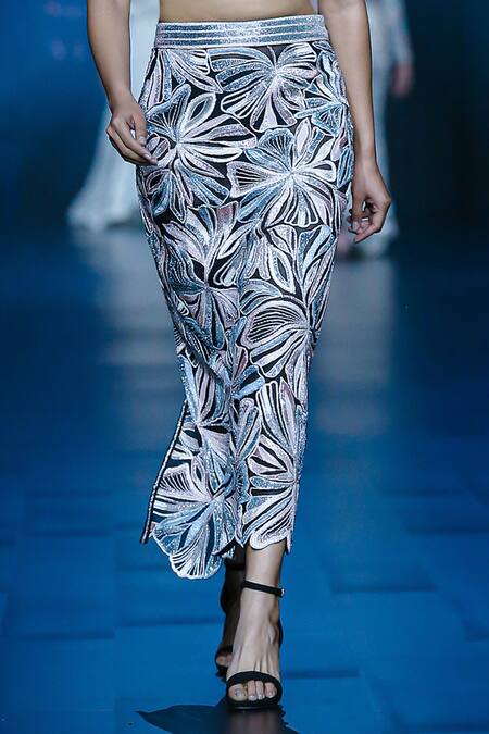 Shop Ritika Mirchandani Black Net Embroidery Nebula Abstract Floral Bustier And Skirt Set Online at Aza Fashions Shop_Ritika Mirchandani_Black Net Embroidery Nebula Abstract Floral Bustier And Skirt Set _Online_at_Aza_Fashions