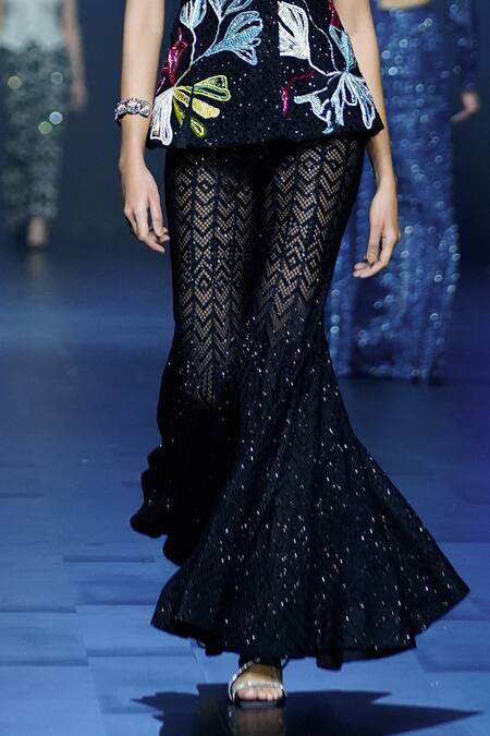 Buy Ritika Mirchandani Black Net Crystals, Cut Work, Nova Floral Wreath Blazer And Sharara Set Online at Aza Fashions Buy_Ritika Mirchandani_Black Net Crystals, Cut Work, Nova Floral Wreath Blazer And Sharara Set _Online_at_Aza_Fashions