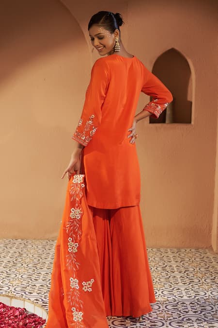 Sonia Khatri Orange Embroidered Kurta Sharara Set 