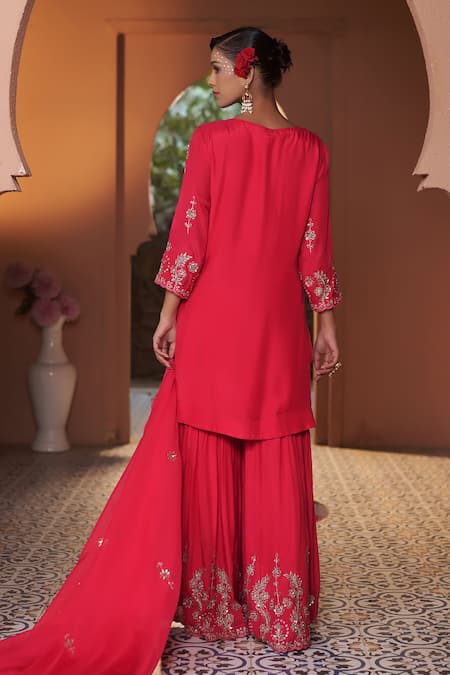 Sonia Khatri Dahlia Floral Sequin & Zari Embroidered Kurta Sharara Set 