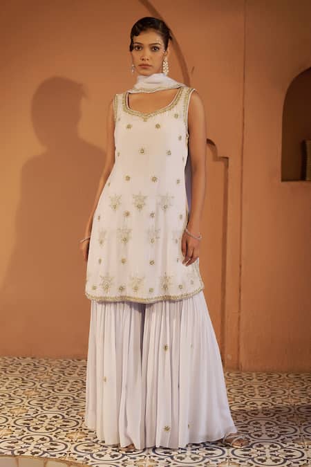 Sonia Khatri Orchid Floral Butti Embroidered Kurta Sharara Set 