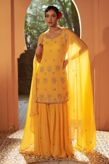 Sonia Khatri Daffodil Floral Embroidered Kurta Sharara Set 