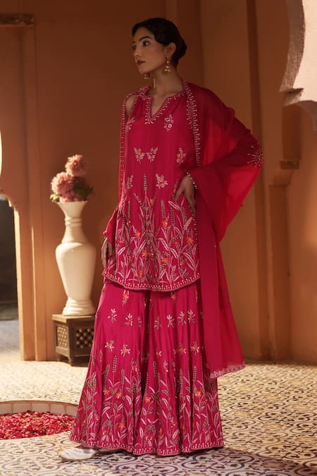 Sonia Khatri Rose Bloom Embroidered Kurta Sharara Set 