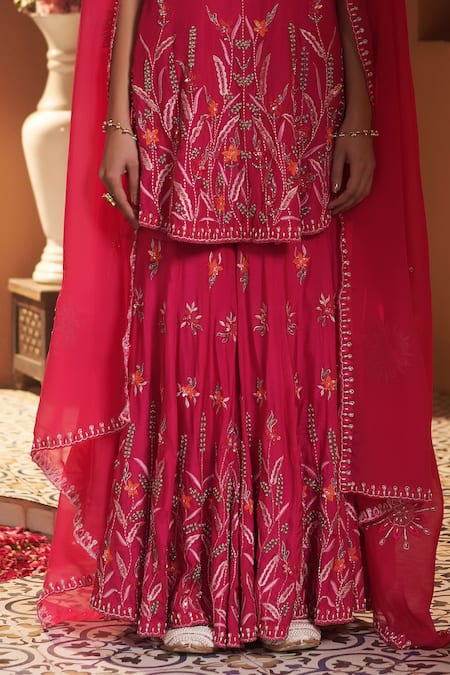 Buy Sonia Khatri Pink Cotton, Organza Cut Work, Zari, Sequins, Rose Bloom Kurta Sharara Set Online at Aza Fashions Buy_Sonia Khatri_Pink Cotton, Organza Cut Work, Zari, Sequins, Rose Bloom Kurta Sharara Set _Online_at_Aza_Fashions