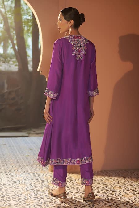 Sonia Khatri Pansy Floral Zari Embroidered Jacket Pant Set 