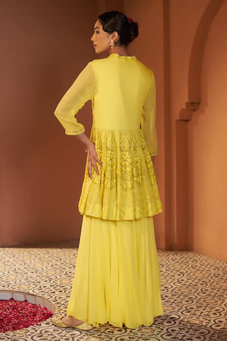 Sonia Khatri Sunflower Embroidered Peplum Kurta & Sharara Set 