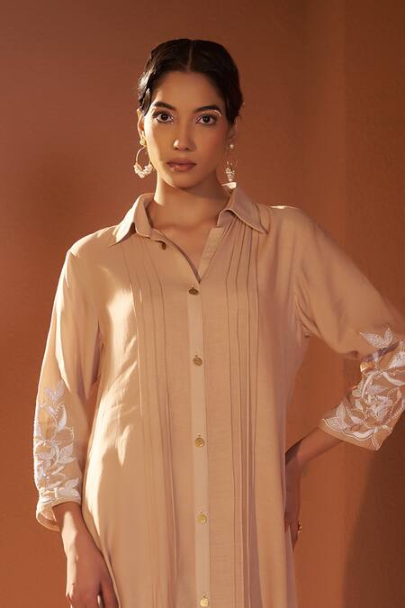 Buy Sonia Khatri Beige Cotton Sequins, Cut Work, Embroidery Cashmere High Low Kurta And Pant Set Online at Aza Fashions Buy_Sonia Khatri_Beige Cotton Sequins, Cut Work, Embroidery Cashmere High Low Kurta And Pant Set _Online_at_Aza_Fashions