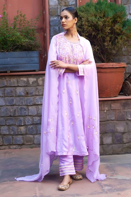 Buy Sonia Khatri Purple Organza Pearls, Sequins, Cut Work, Floral Applique Kurta Pant Set Online at Aza Fashions Buy_Sonia Khatri_Purple Organza Pearls, Sequins, Cut Work, Floral Applique Kurta Pant Set _Online_at_Aza_Fashions