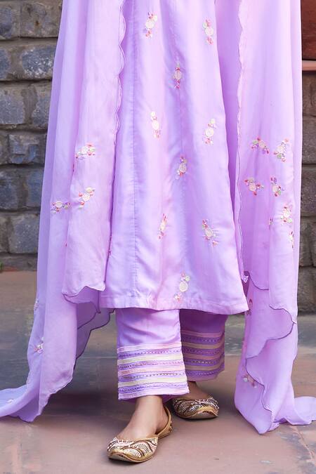 Shop Sonia Khatri Purple Organza Pearls, Sequins, Cut Work, Floral Applique Kurta Pant Set Online at Aza Fashions Shop_Sonia Khatri_Purple Organza Pearls, Sequins, Cut Work, Floral Applique Kurta Pant Set _Online_at_Aza_Fashions