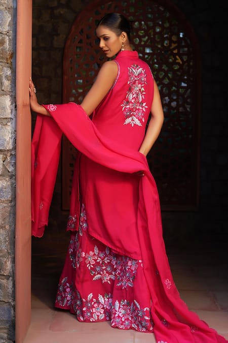 Sonia Khatri Debian Flower Applique Kurta Sharara Set 