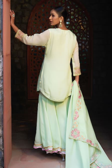 Sonia Khatri Floral Embroidered Yoke Kurta Sharara Set 