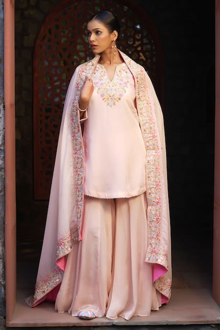 Sonia Khatri Flower Embroidered Yoke Kurta Sharara Set 