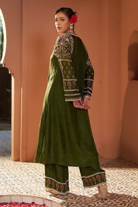 Sonia Khatri Surmai Resham Embroidered Kurta With Palazzo 