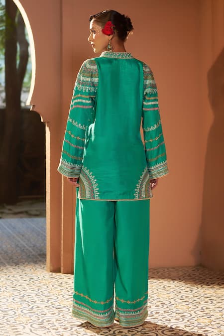 Sonia Khatri Placement Geometric Embroidered Shirt Tunic With Palazzo 