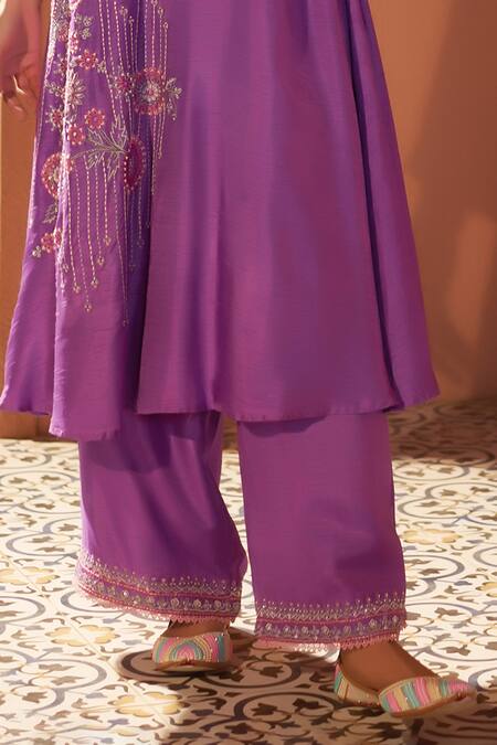 Sonia Khatri_Purple Denim Sequins, Beads Pankhudi Floral Embroidered Kurta With Palazzo _Online_at_Aza_Fashions