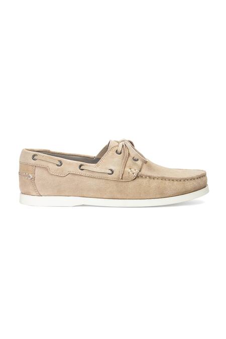 Domani Beige Leather And Suede Boat Shoes Online at Aza Fashions Domani_Beige Leather And Suede Boat Shoes _Online_at_Aza_Fashions