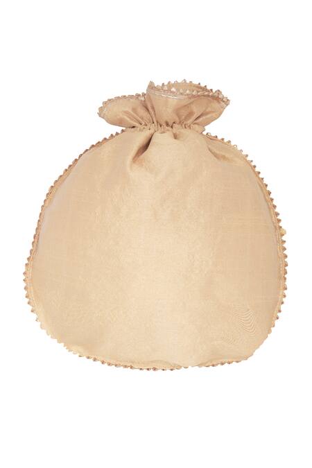 Kalakaari By Sagarika_Beige Gota Patti Floral Pattern Embroidered Potli Bag _Online_at_Aza_Fashions