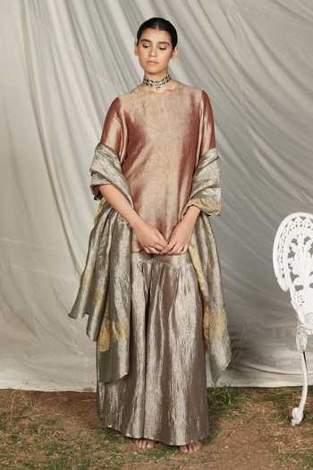Gold Crush Tissue Sharara Set | Designer Indian Occasion Wear