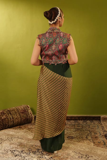 Aditi Gupta Dual Draped Skirt Set With Jamawar Jacket 