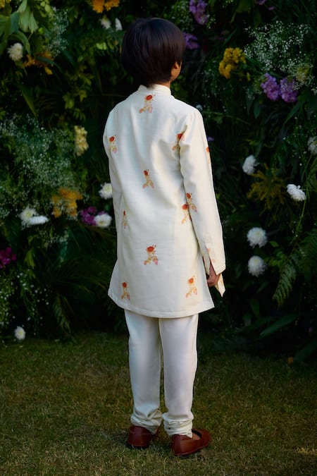 Shop_Shyam Narayan Prasad_White Chanderi Print Floral Kurta Set _at_Aza_Fashions