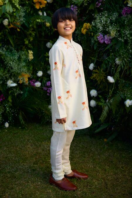 Buy_Shyam Narayan Prasad_White Chanderi Print Floral Kurta Set _Online_at_Aza_Fashions