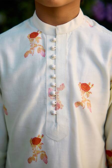 Shop_Shyam Narayan Prasad_White Chanderi Print Floral Kurta Set _Online_at_Aza_Fashions