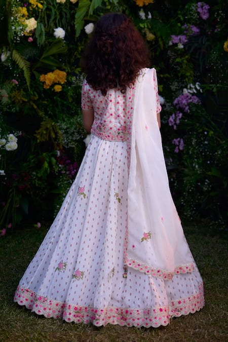 Shop Shyam Narayan Prasad Ivory Modal Embroidery Gota Floweret Print Lehenga Set at Aza Fashions Shop_Shyam Narayan Prasad_Ivory Modal Embroidery Gota Floweret Print Lehenga Set _at_Aza_Fashions