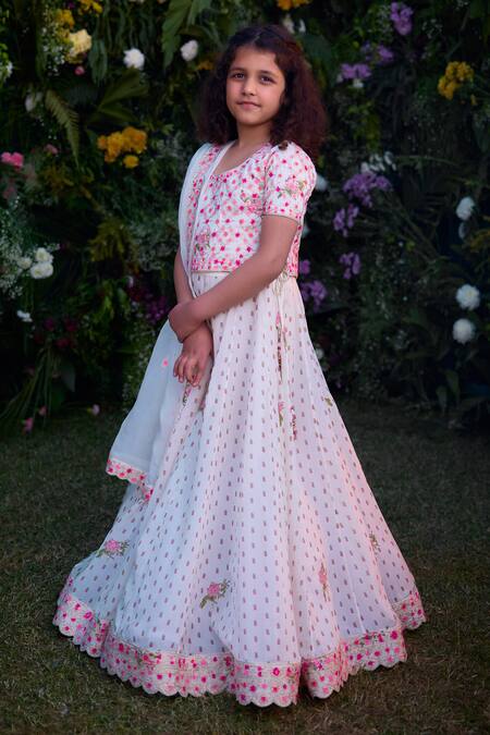 Buy Shyam Narayan Prasad Ivory Modal Embroidery Gota Floweret Print Lehenga Set Online at Aza Fashions Buy_Shyam Narayan Prasad_Ivory Modal Embroidery Gota Floweret Print Lehenga Set _Online_at_Aza_Fashions