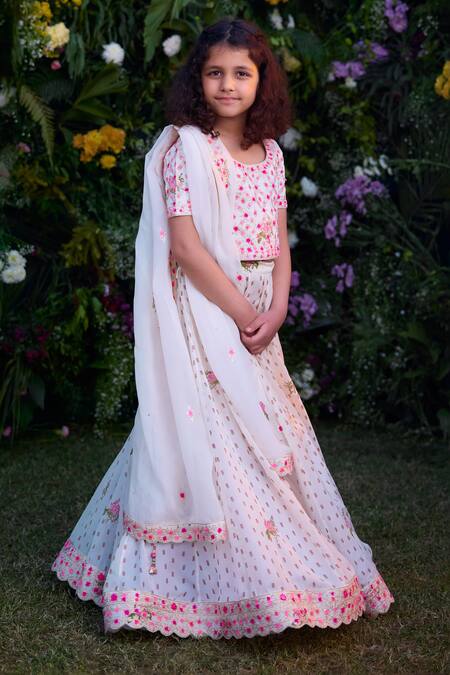 Shop Shyam Narayan Prasad Ivory Modal Embroidery Gota Floweret Print Lehenga Set Online at Aza Fashions Shop_Shyam Narayan Prasad_Ivory Modal Embroidery Gota Floweret Print Lehenga Set _Online_at_Aza_Fashions