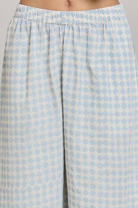 Buy_Naintara Bajaj_Blue Cotton Linen Block Printed Checkered Pant_Online_at_Aza_Fashions