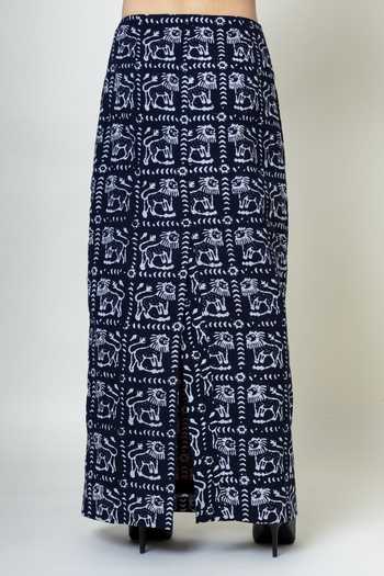 Buy_Doodlage_Black Upcycled Cotton Printed Batik V Waistcoat And Skirt Set 