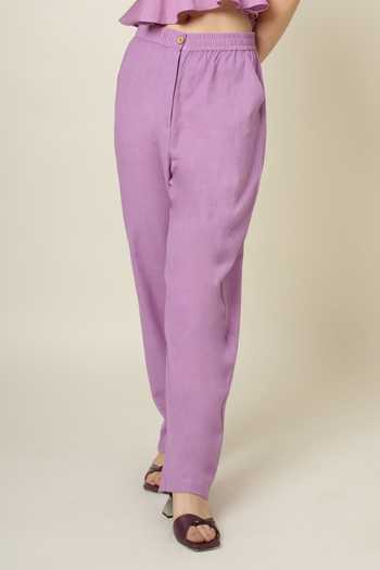 Doodlage_Purple Organic Cotton Plain Sweetheart Neck Crop Top And Pant Set _Online_at_Aza_Fashions