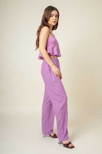 Shop_Doodlage_Purple Organic Cotton Plain Sweetheart Neck Crop Top And Pant Set _Online_at_Aza_Fashions