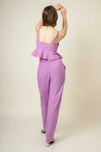 Shop_Doodlage_Purple Organic Cotton Plain Sweetheart Neck Crop Top And Pant Set 